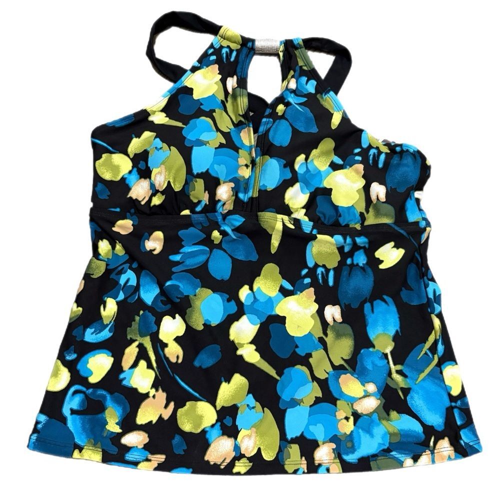 DANA BUCHMAN Floral Halter Tankini Swimsuit Top NWT Black Blue Yellow 14.